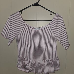 Womens Blakely Striped Red & White Ruffle-Hem Crop Top Size 1x